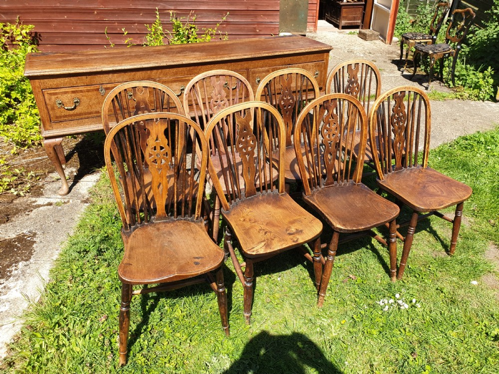 8 early 20th century Windsor wheel back kitchen chairs View III