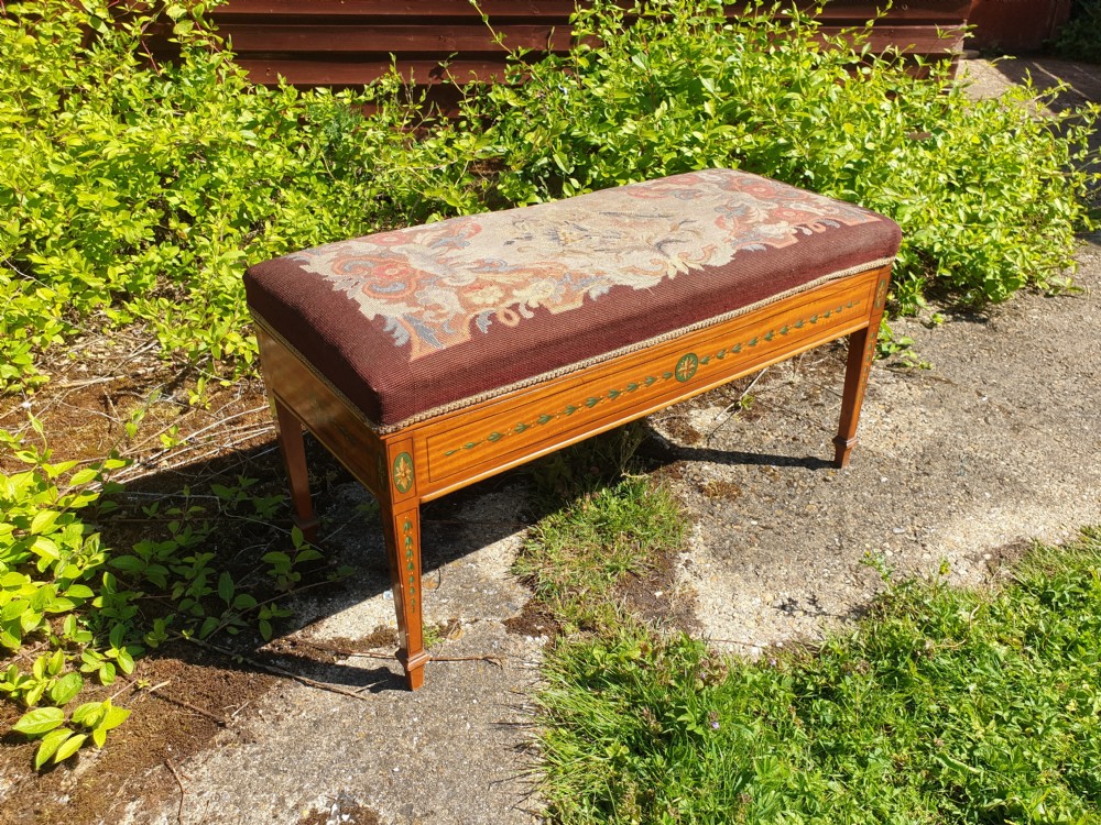 Pretty Edwardian painted satinwood duet stool View VI