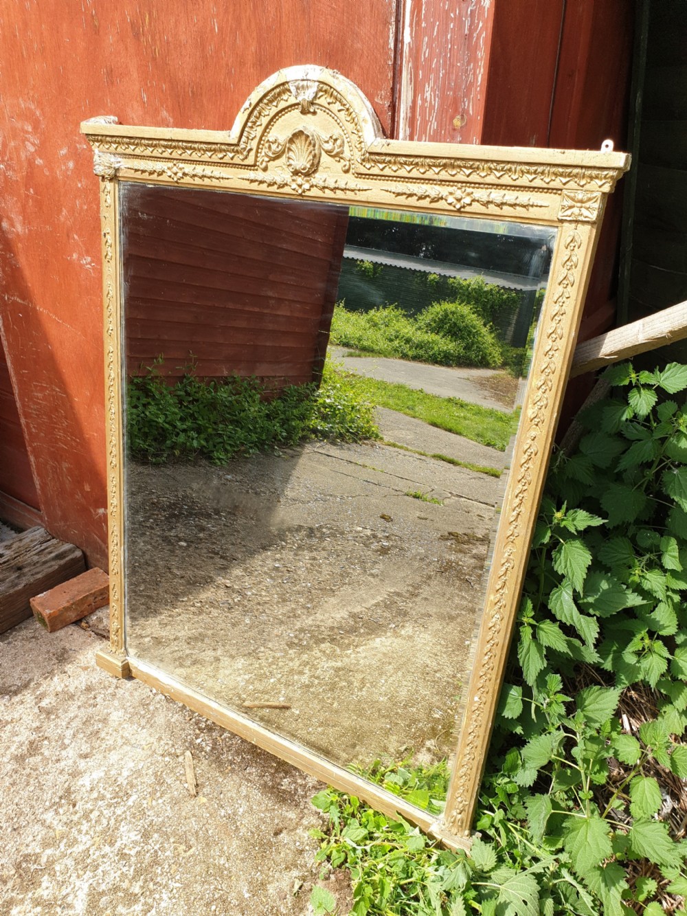 Late 19th century gilt frame bevel edge overmantel mirror  View II