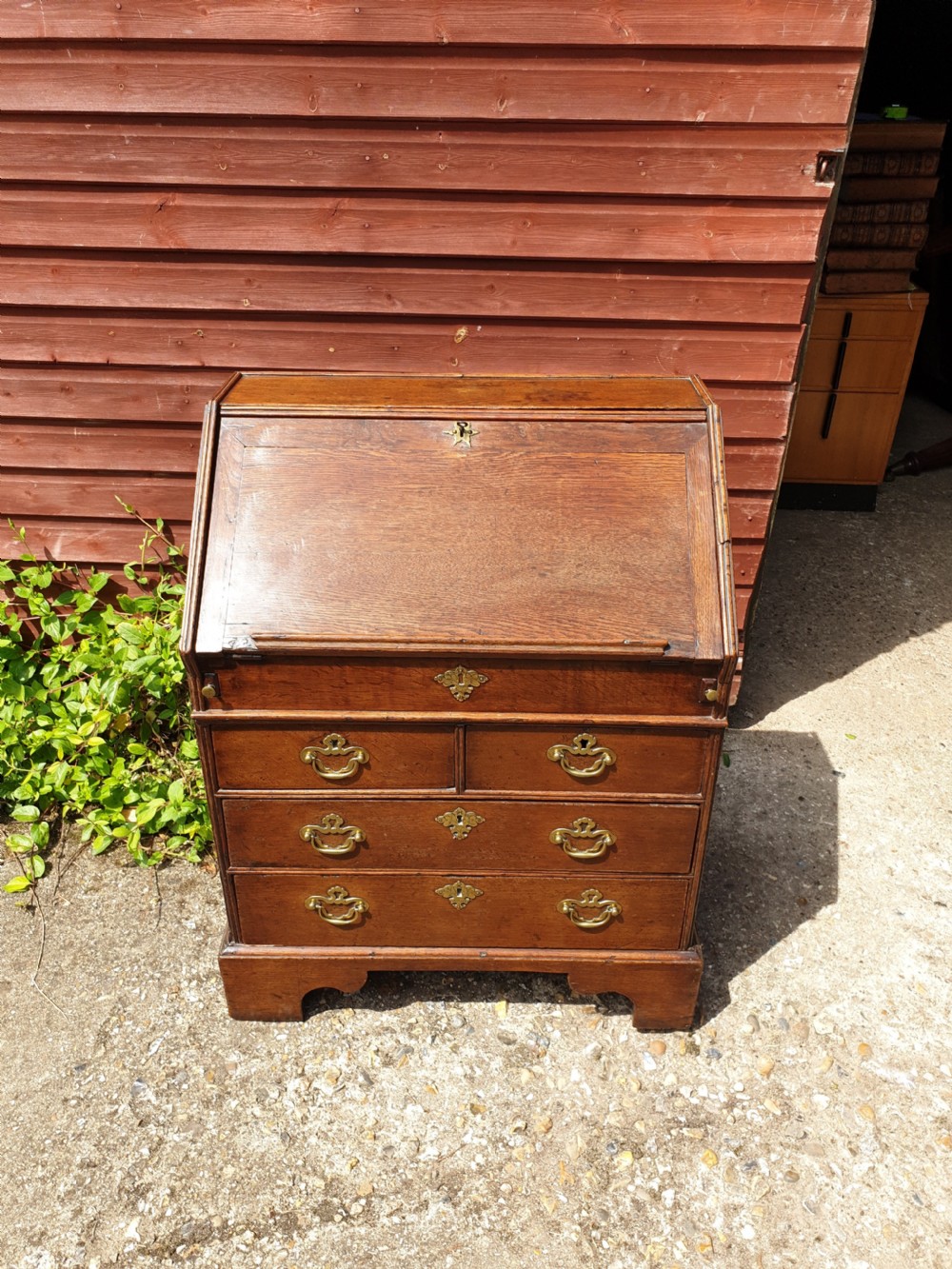 Small antique 30 inch oak writing bureau. View II