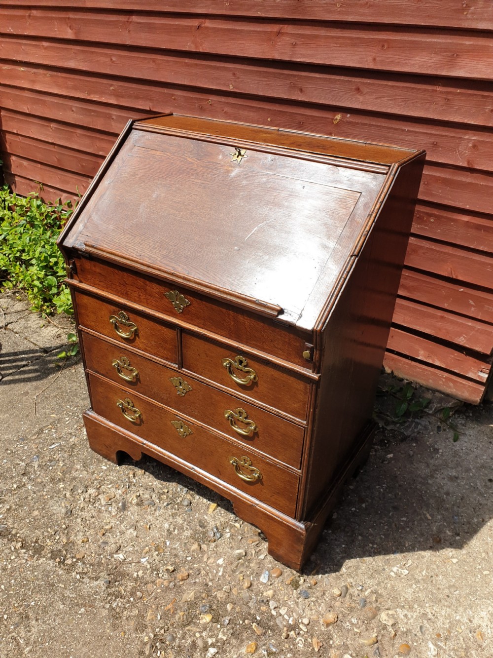 Small antique 30 inch oak writing bureau. View III