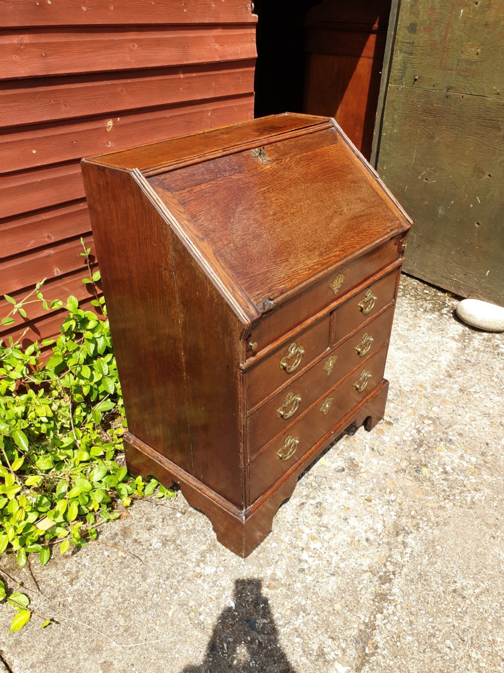 Small antique 30 inch oak writing bureau. View IV