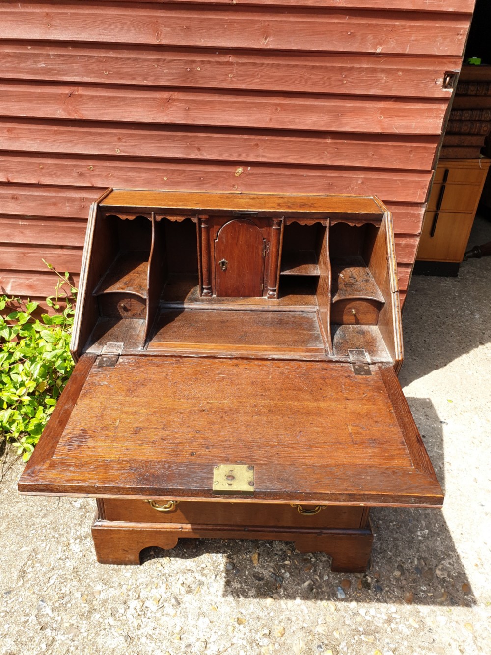 Small antique 30 inch oak writing bureau. View VI