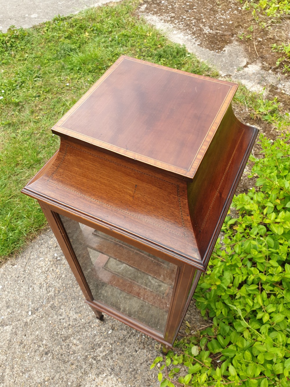 Edwardian inlaid mahogany pedestal display cabinet. View II
