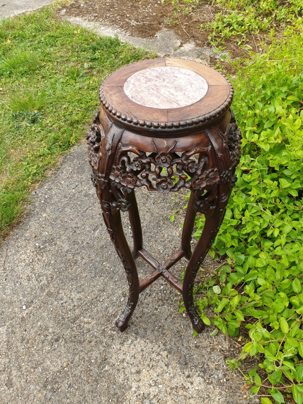 Carved Chinese marble top stand View II