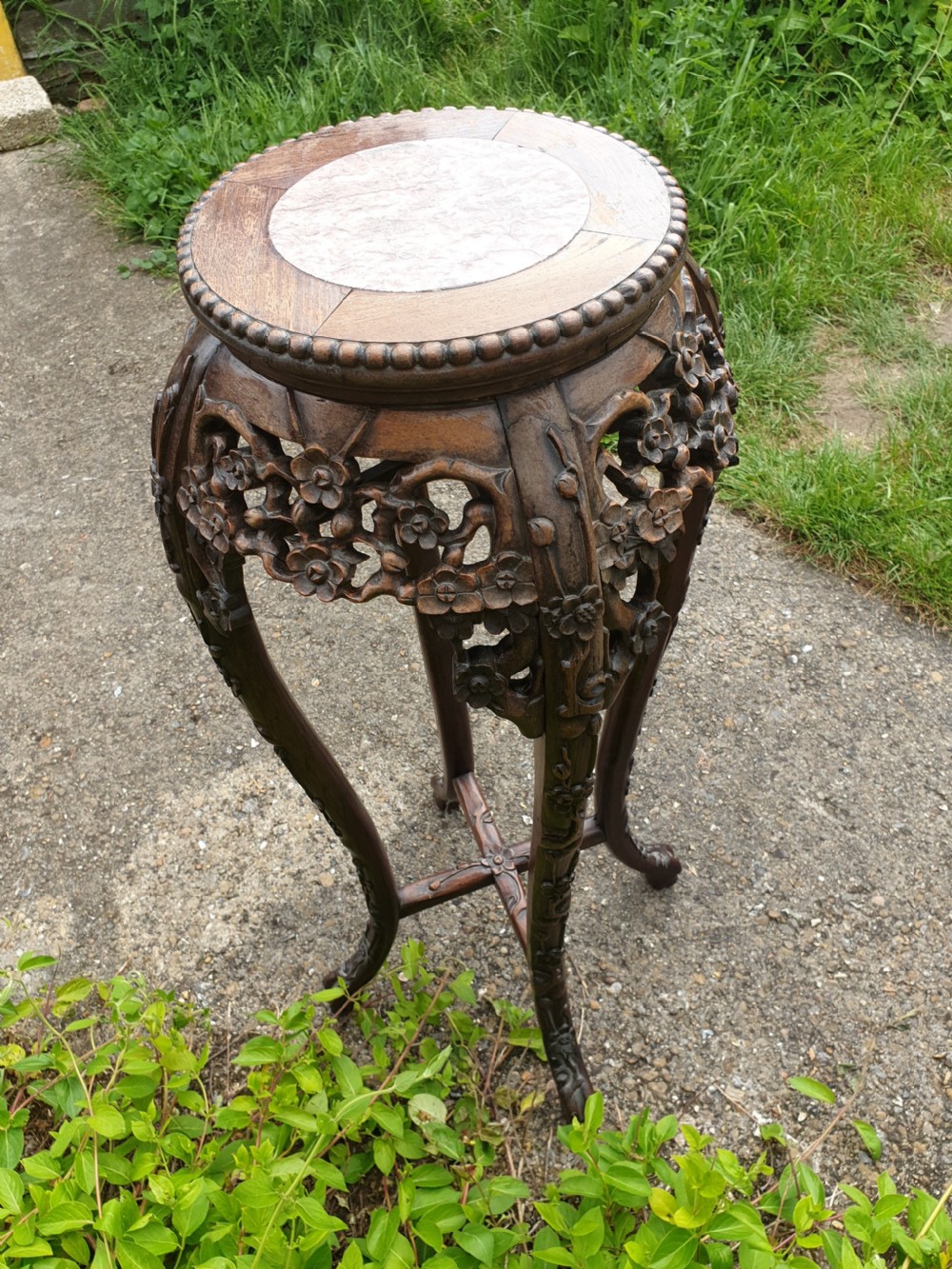 Carved Chinese marble top stand View IV