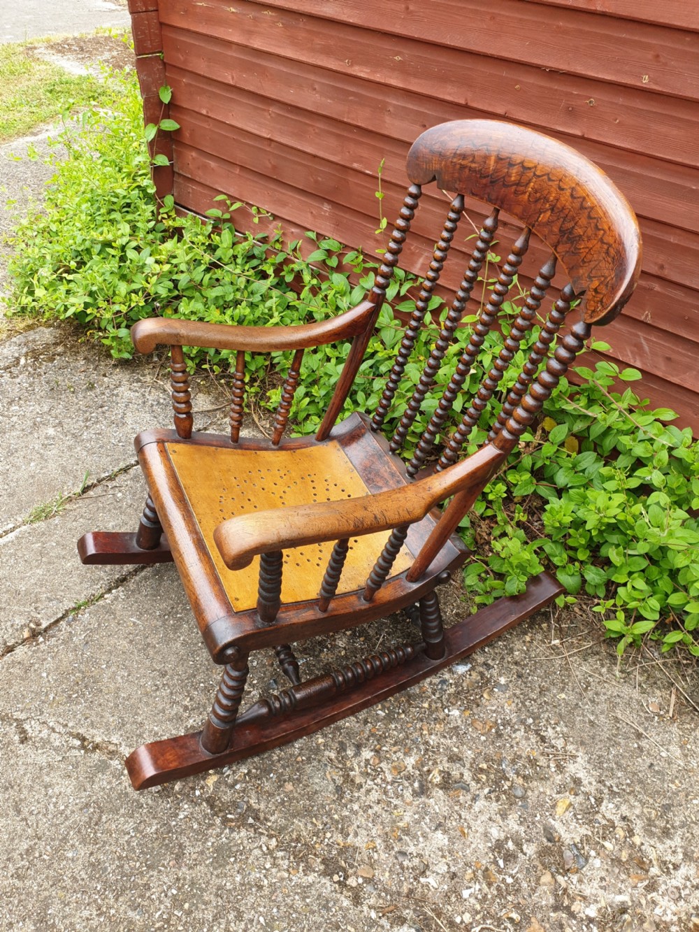 19th century bobbin frame rocking armchair  View V