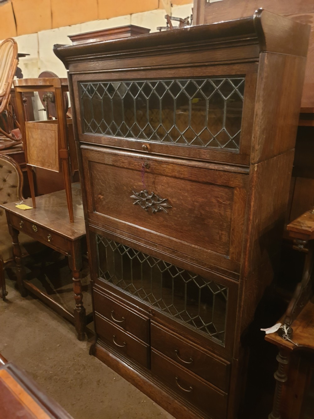 Oak globe wernicke designed 4 section bookcase cabinet