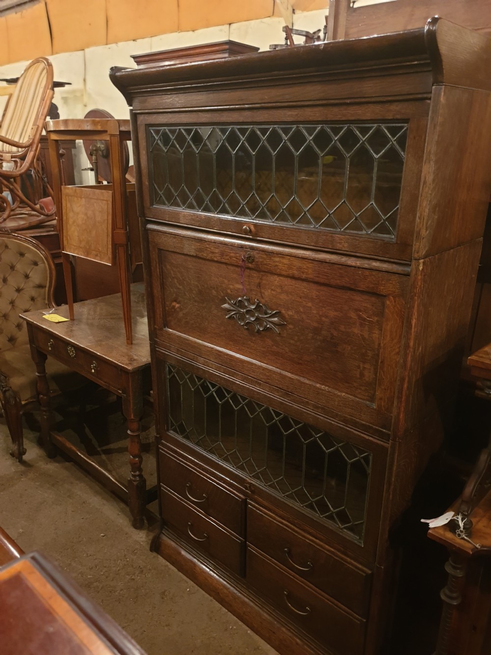Oak globe wernicke designed 4 section bookcase cabinet View II
