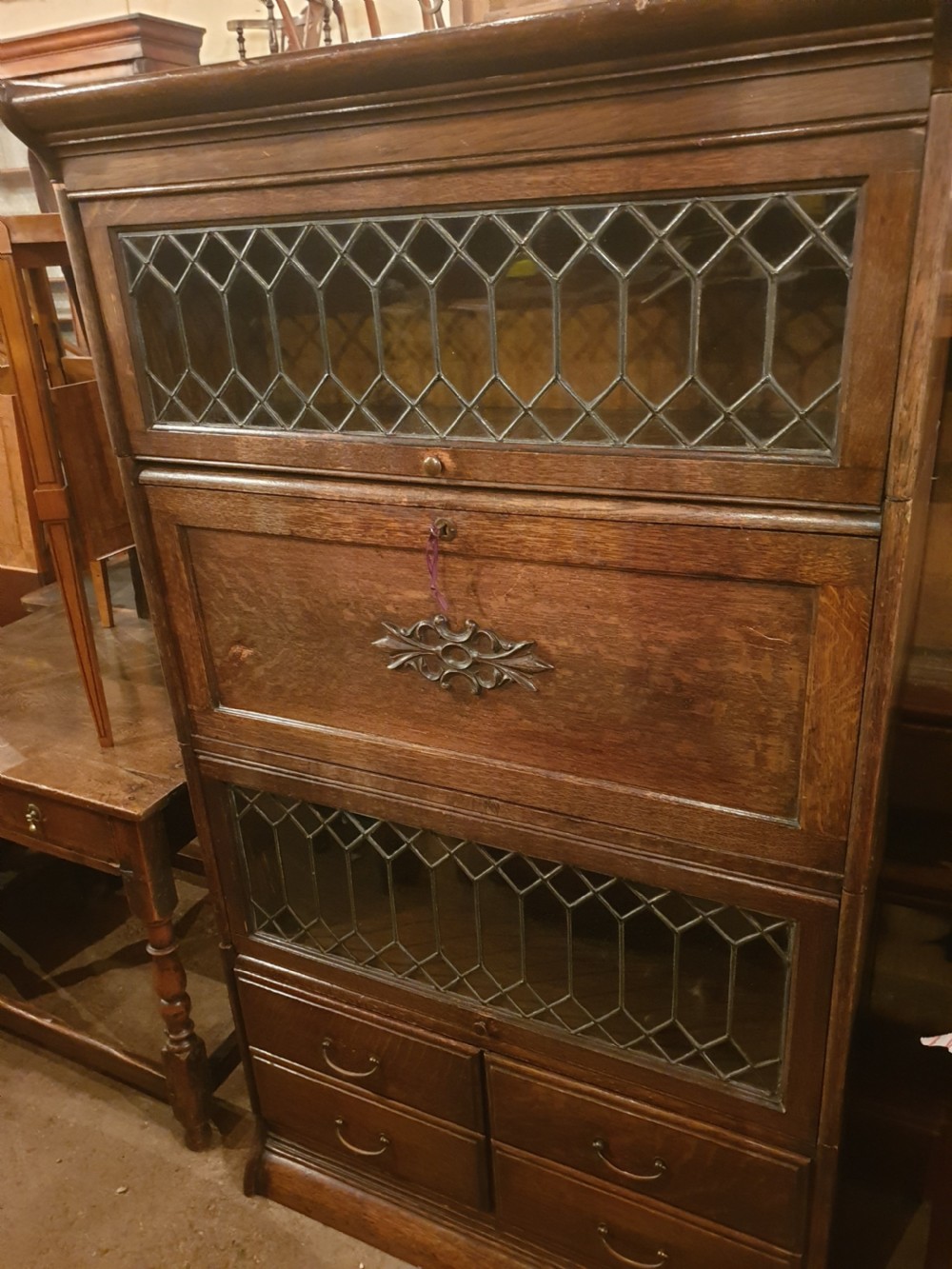 Oak globe wernicke designed 4 section bookcase cabinet View III