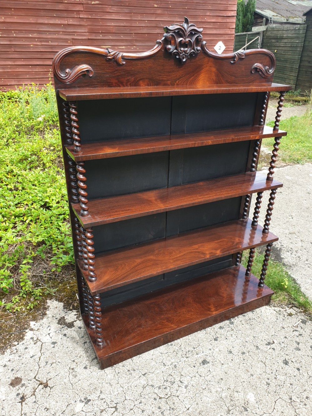 Good early Victorian rosewood open bookcase  View II
