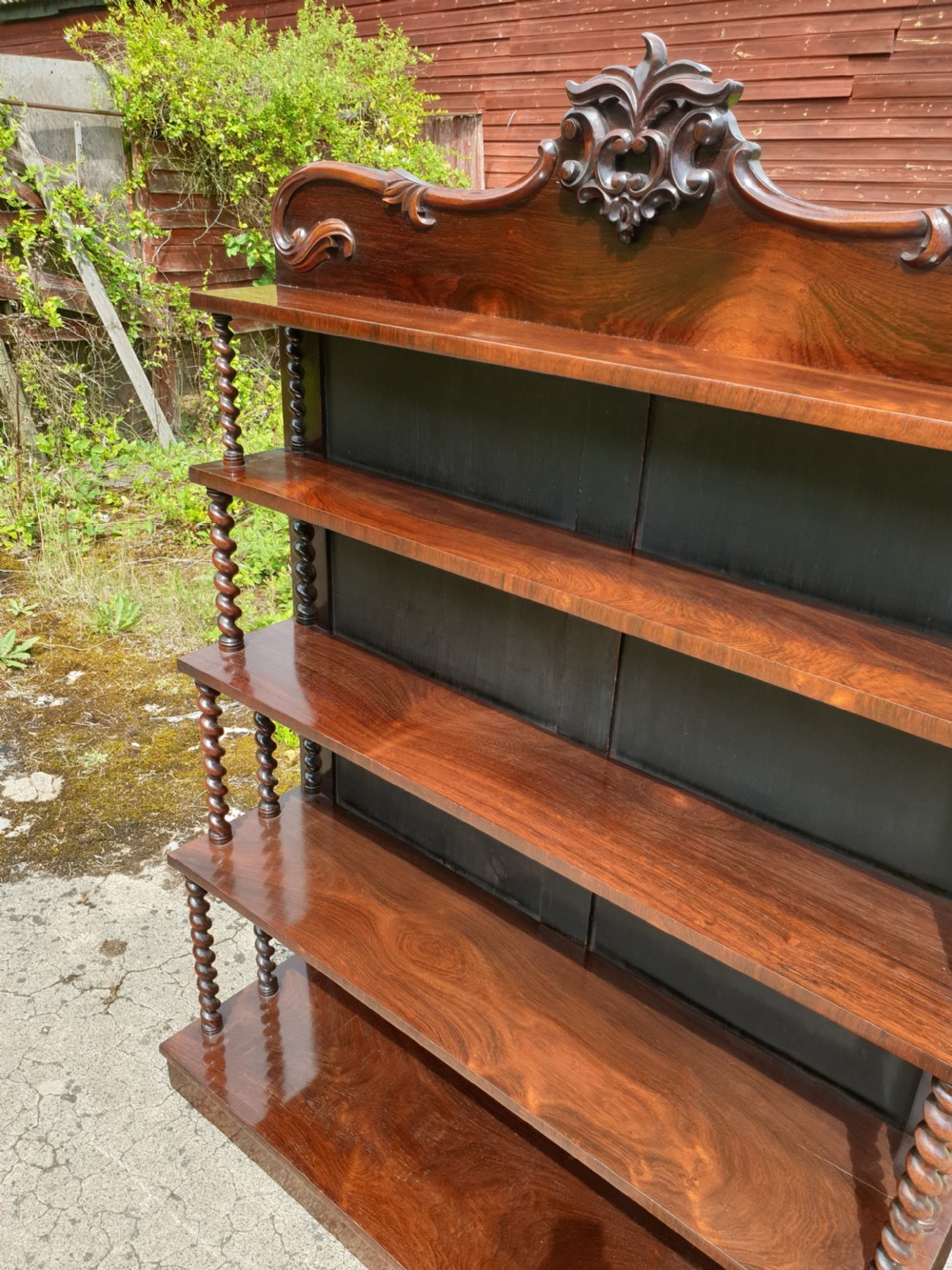 Good early Victorian rosewood open bookcase  View III