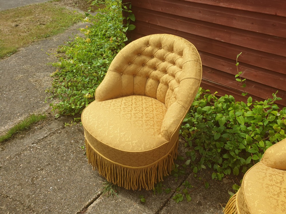 Pair of good upholstered button back bedroom chairs View IV