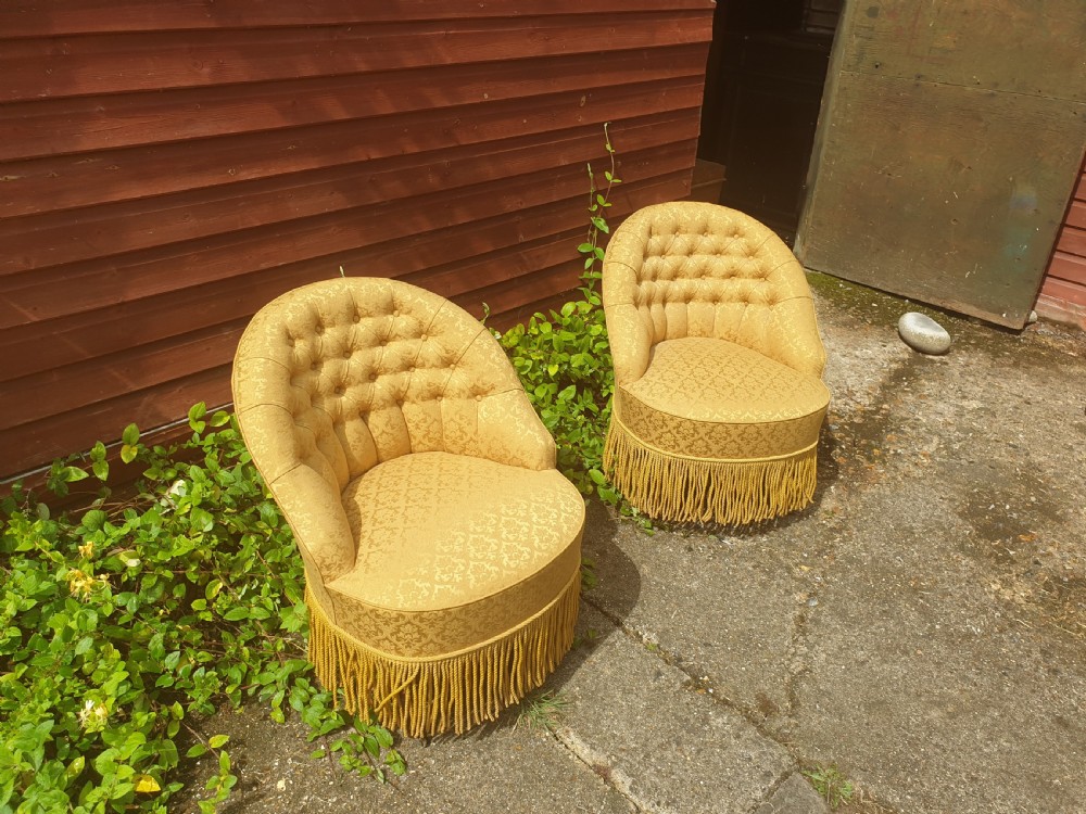 Pair of good upholstered button back bedroom chairs View VII