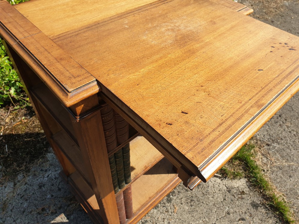 Unusual 19th century oak freestanding library bookcase on castors View II