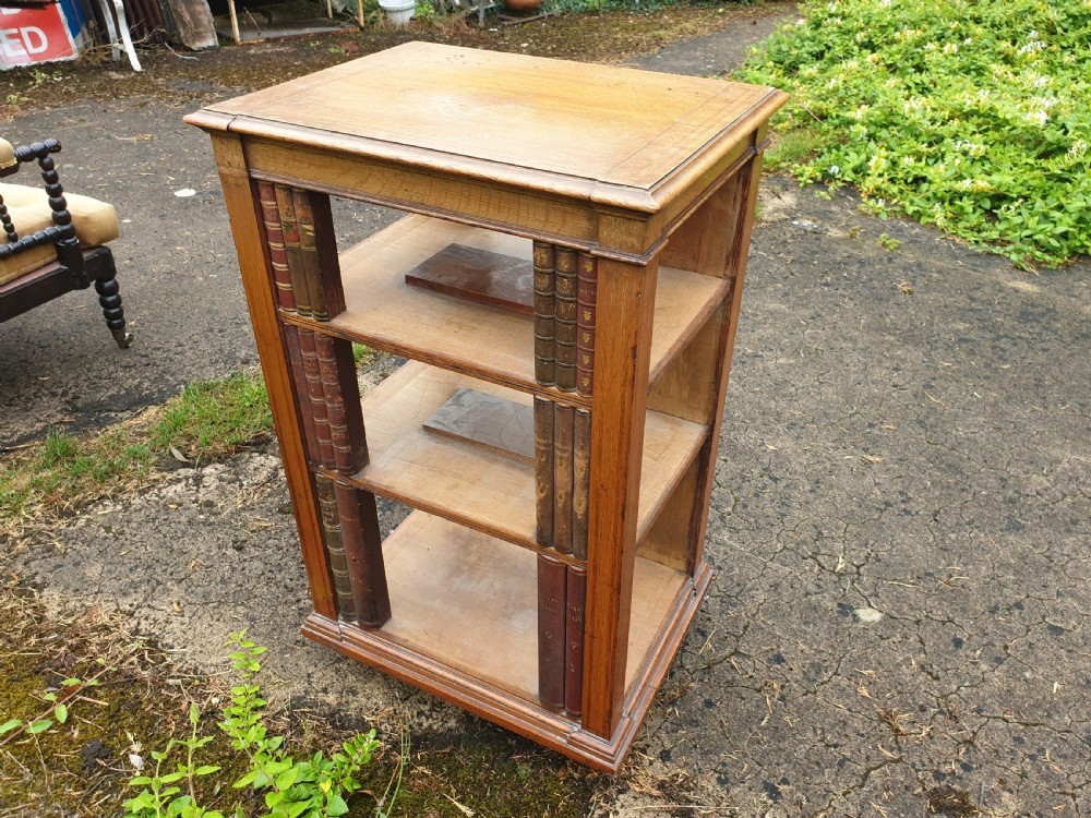 Unusual 19th century oak freestanding library bookcase on castors View VIII