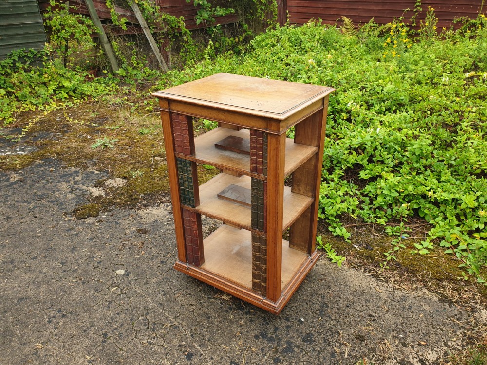 Unusual 19th century oak freestanding library bookcase on castors View IX