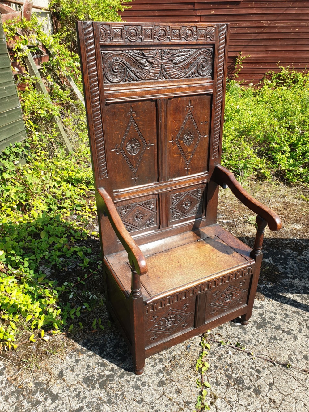 Good 19th century oak box seat hall seat