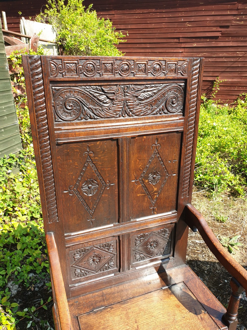 Good 19th century oak box seat hall seat View II