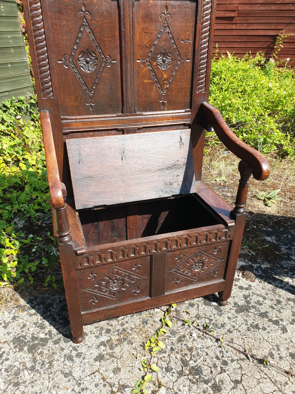 Good 19th century oak box seat hall seat View IV