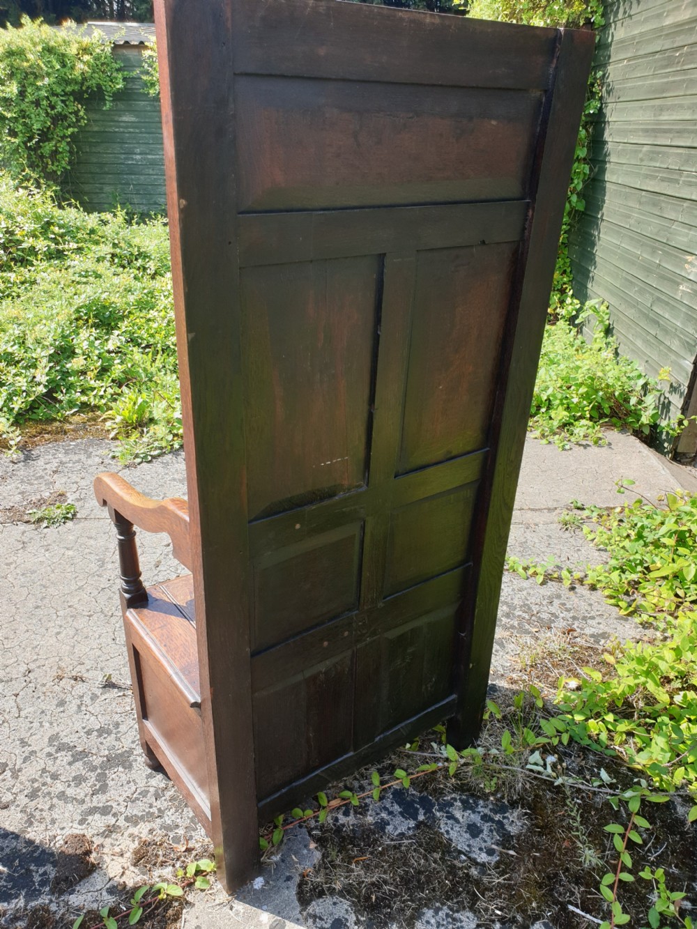 Good 19th century oak box seat hall seat View V