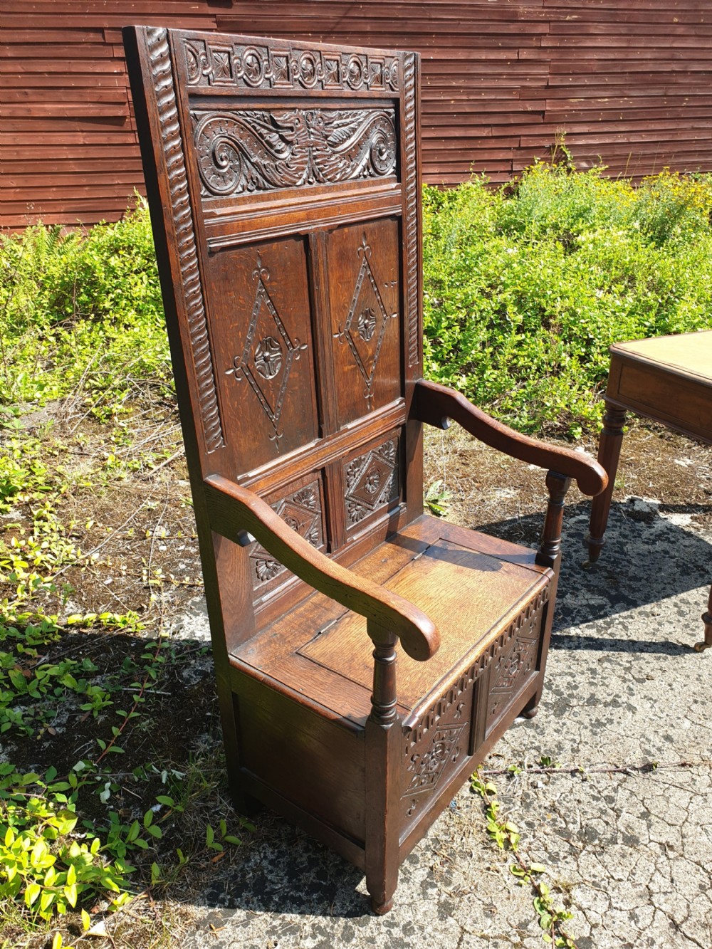 Good 19th century oak box seat hall seat View VI