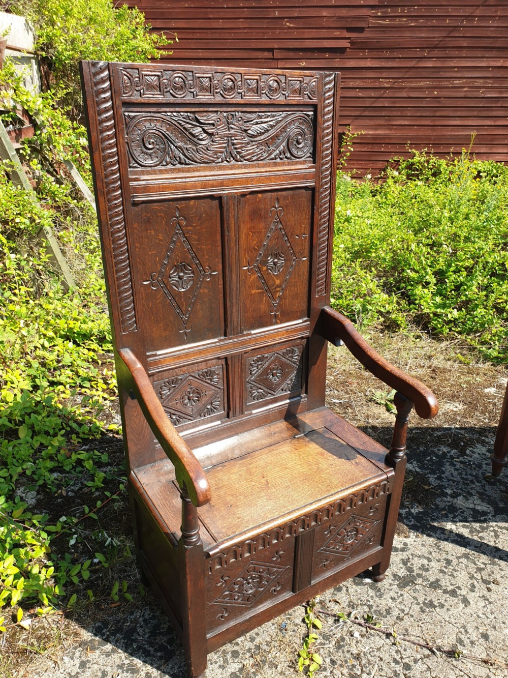 Good 19th century oak box seat hall seat View VII