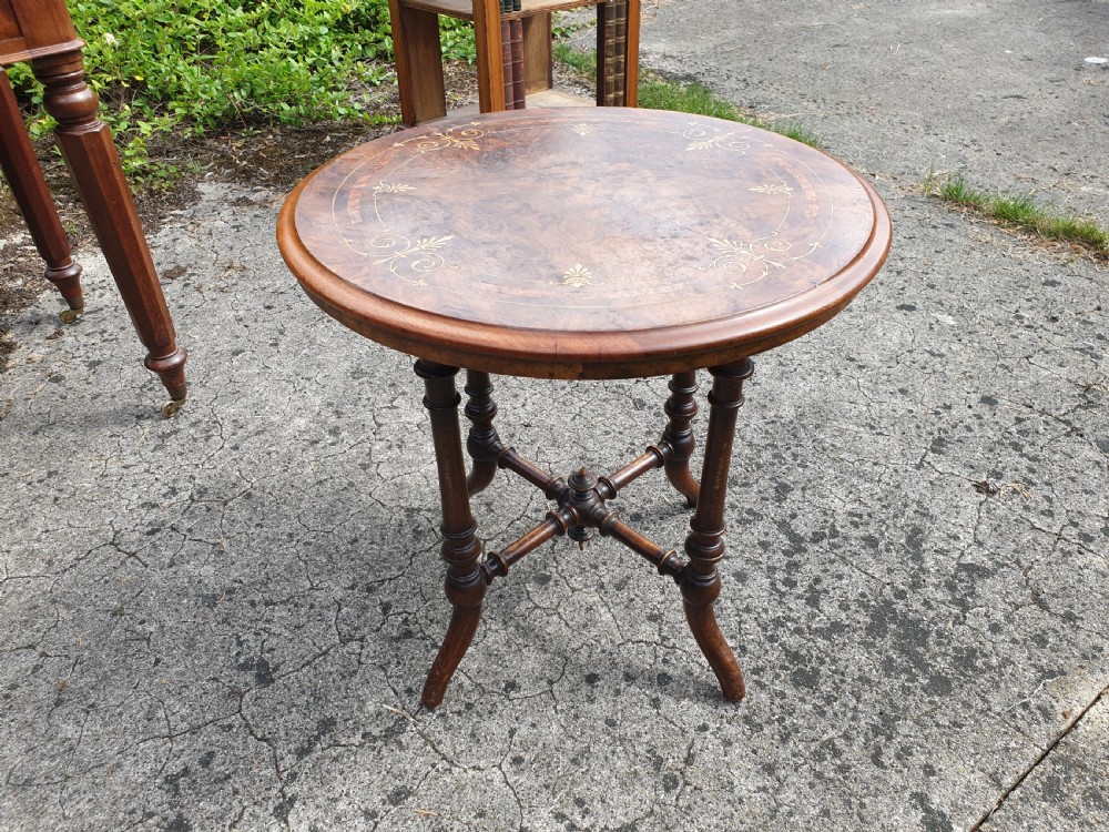 Victorian inlaid walnut occasional table. View IV