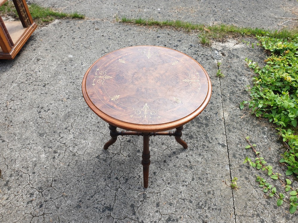 Victorian inlaid walnut occasional table. View V