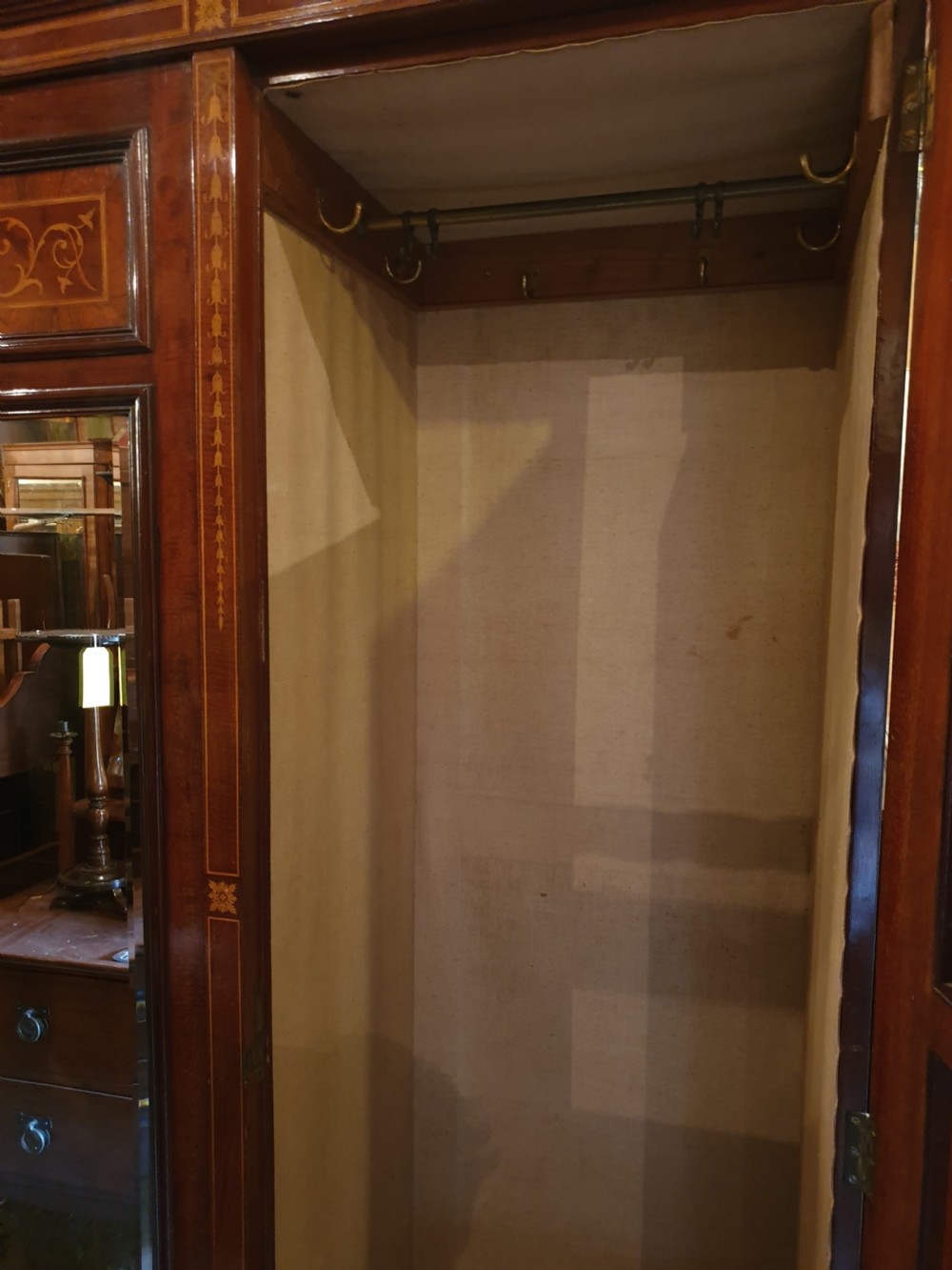 Edwardian inlaid mahogany 3 door wardrobe  View IV