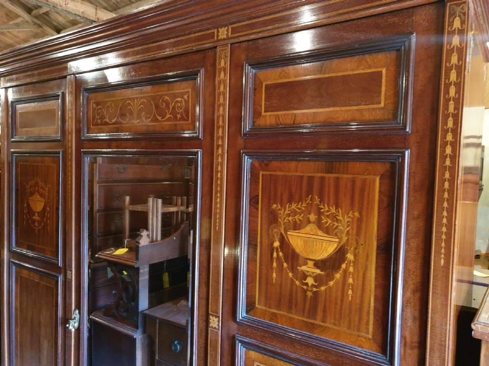 Edwardian inlaid mahogany 3 door wardrobe  View IX