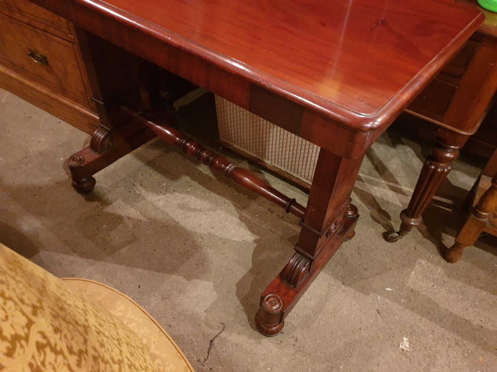 An early Victorian three-tier mahogany adjustable buffet featuring rectangular polished wooden shelves resting on a sturdy pedestal base. View IX