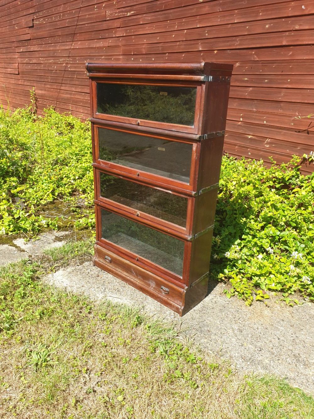 Mahogany 4 tier globe wernicke bookcase cabinet.  View II