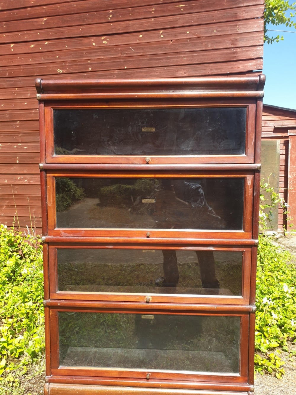 Mahogany 4 tier globe wernicke bookcase cabinet.  View III