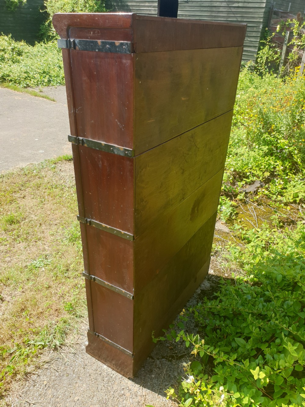 Mahogany 4 tier globe wernicke bookcase cabinet.  View IV