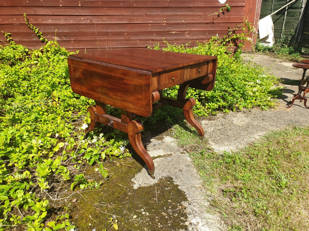 19th century inlaid mahogany 2 drawer sofa table.