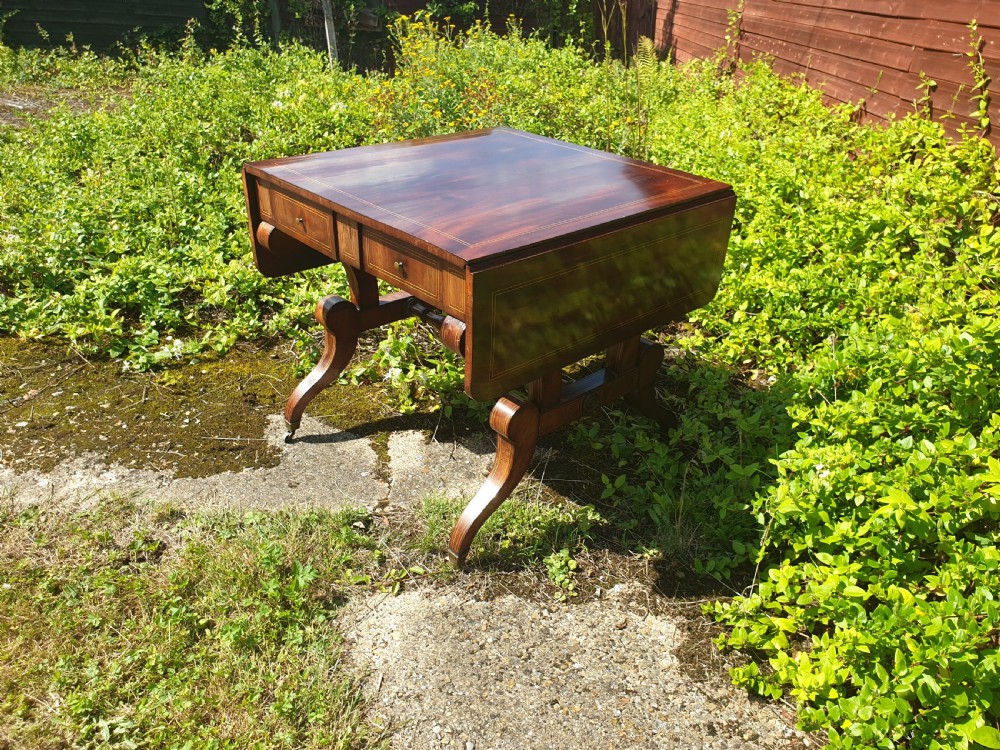19th century inlaid mahogany 2 drawer sofa table. View III