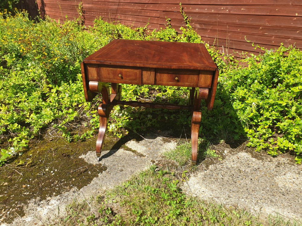 19th century inlaid mahogany 2 drawer sofa table. View IV