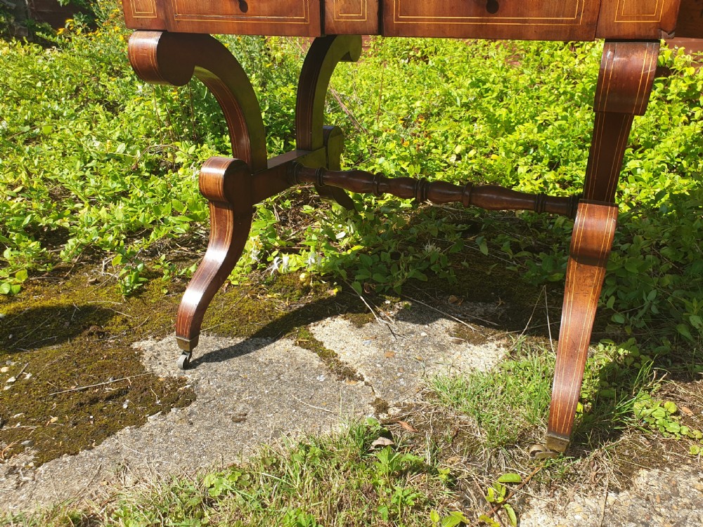 19th century inlaid mahogany 2 drawer sofa table. View VI