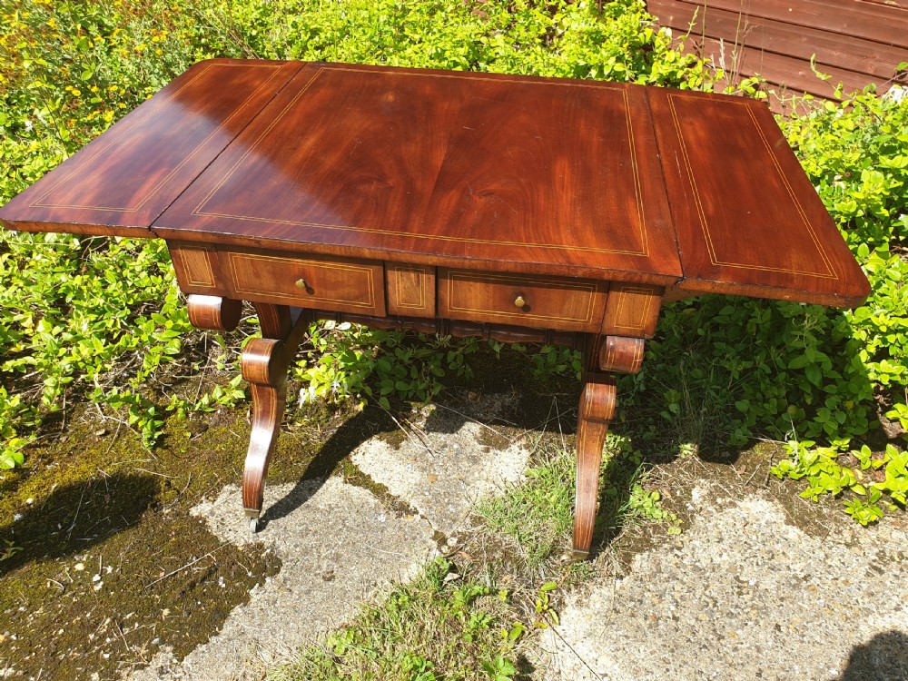19th century inlaid mahogany 2 drawer sofa table. View VII