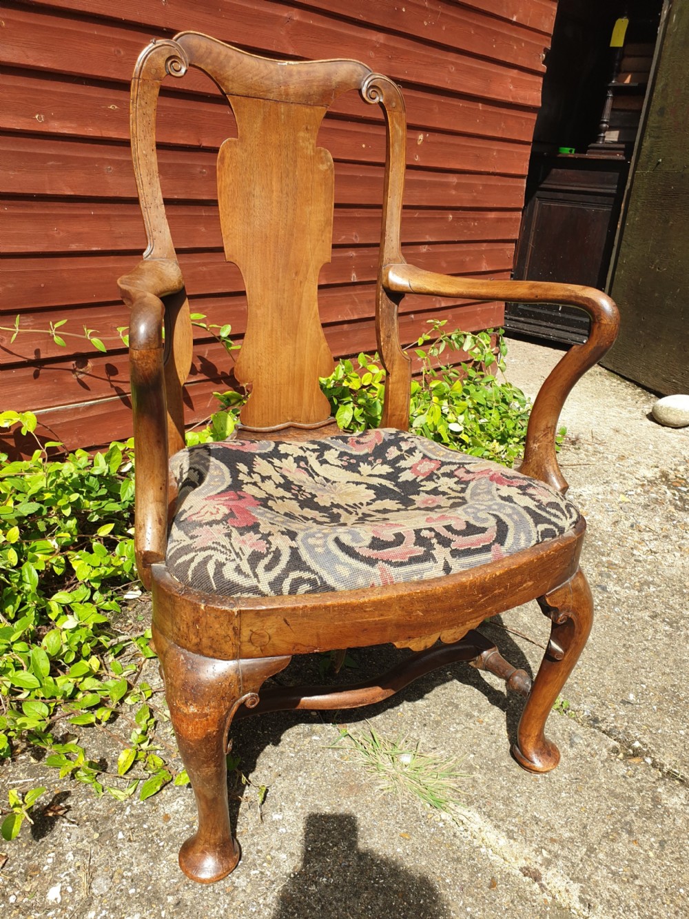 Early 19th century walnut open armchair  View V