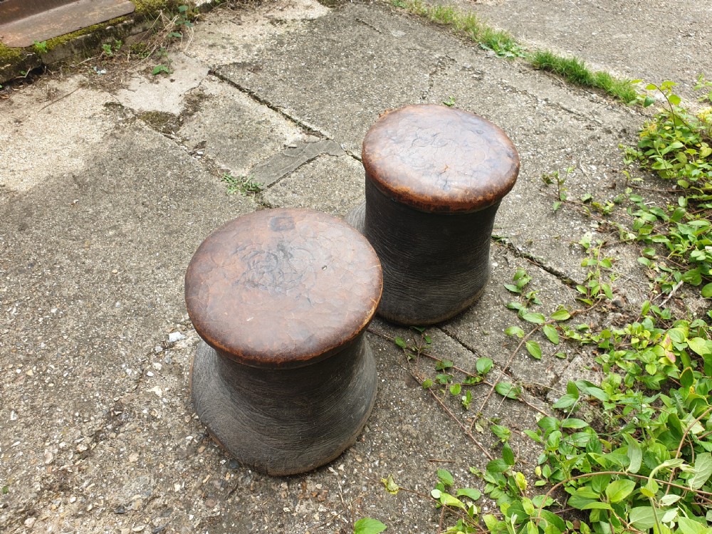 Pair of Elephant leather top stools by Rowland Ward View III