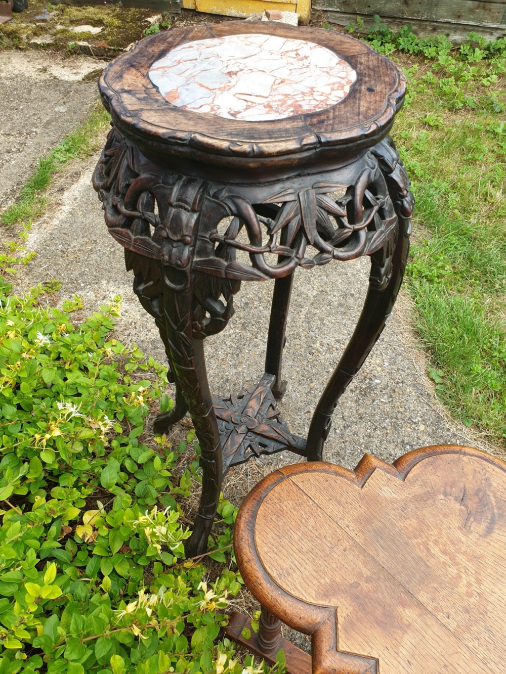 Carved Chinese marble top stand( Taller than normal) View IV