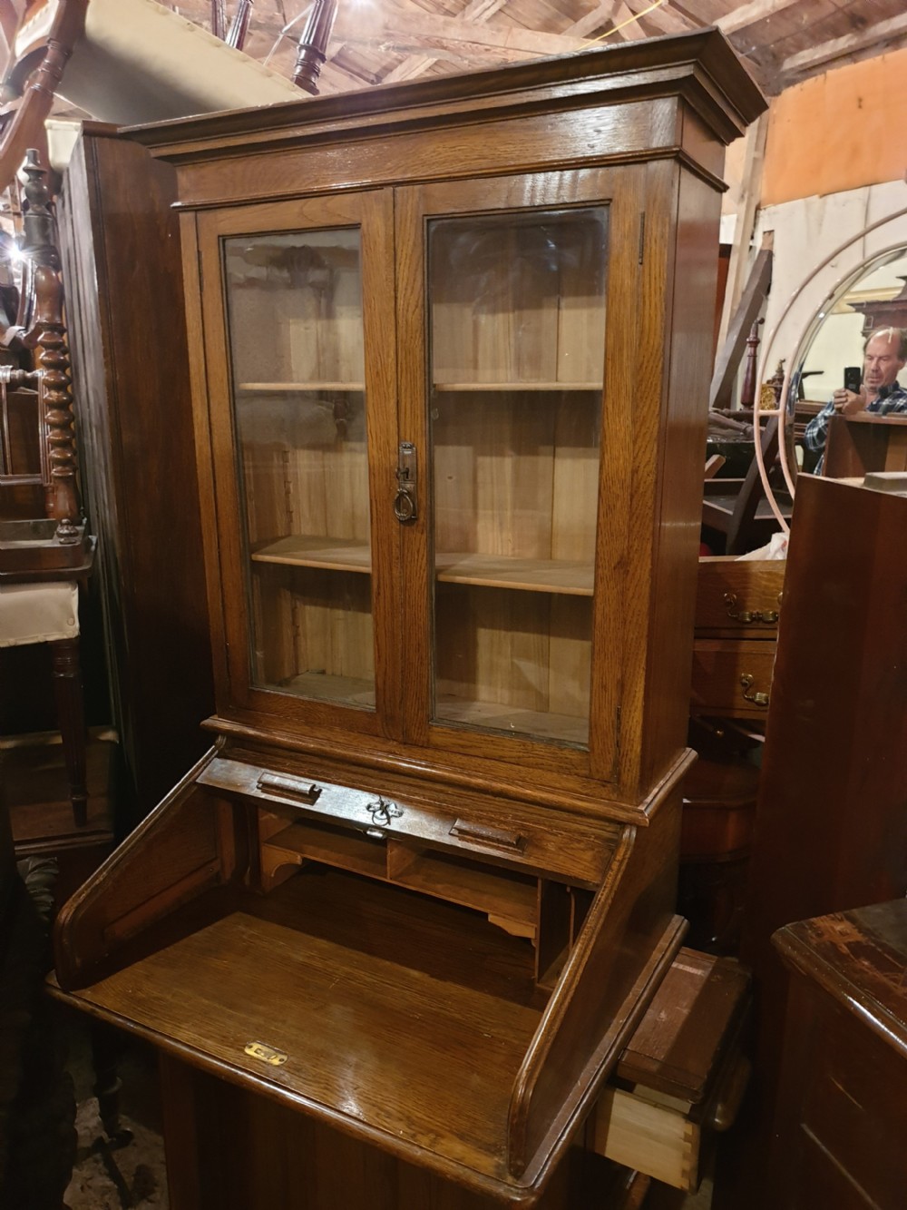 Neat Davenport tambour top bureau bookcase  View III