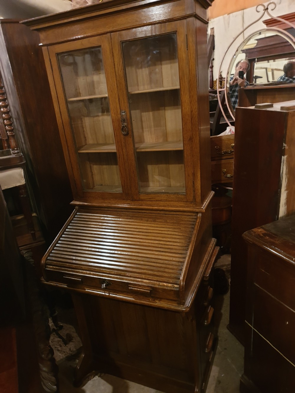 Neat Davenport tambour top bureau bookcase  View V