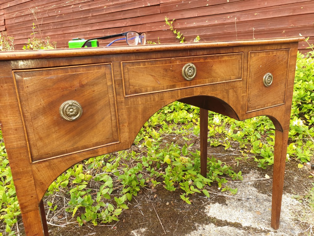 Early 19th century 3 drawer inlaid side table View IV
