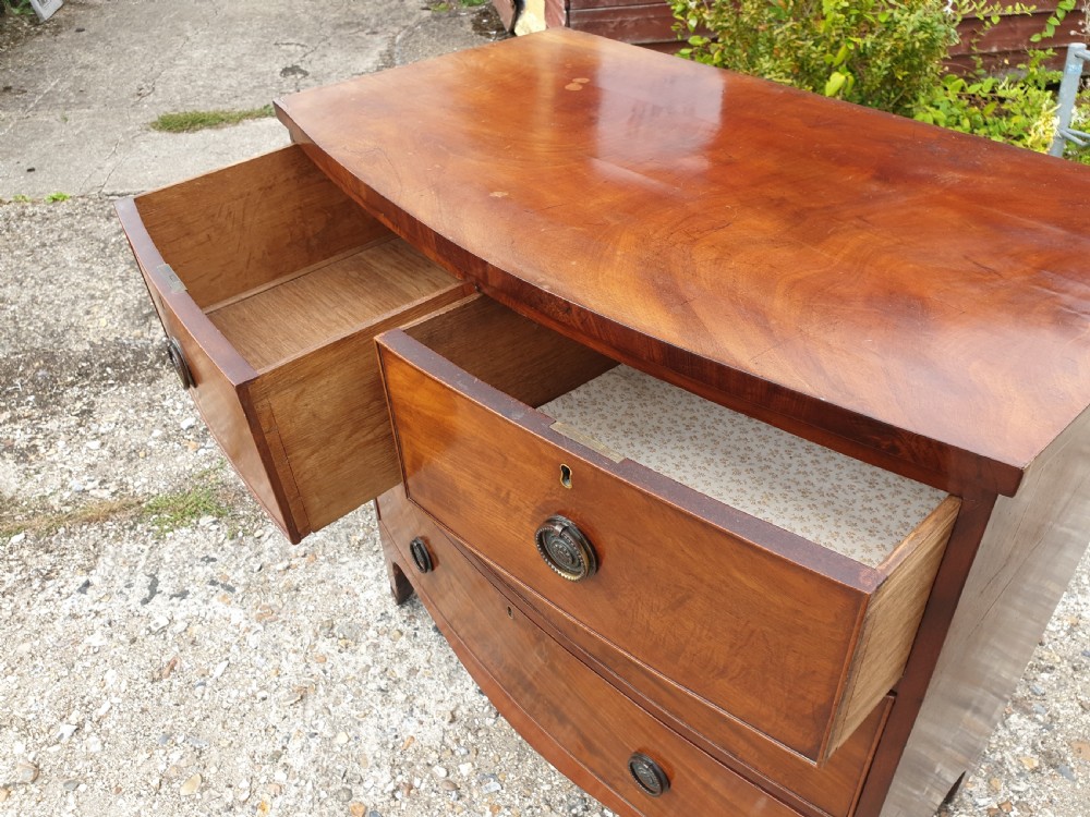 Early Victorian mahogany bow front chest View II
