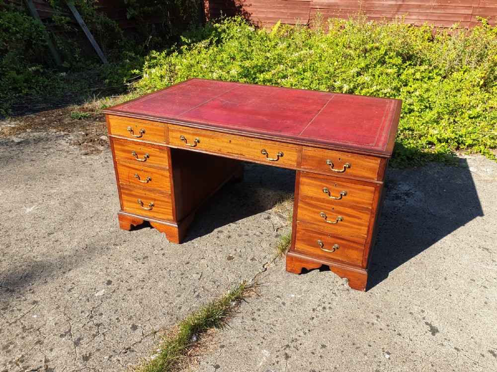 Large mahogany pedestal partners desk