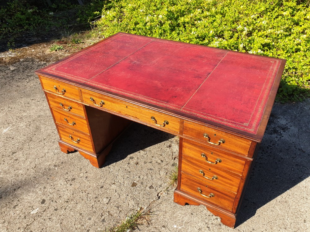 Large mahogany pedestal partners desk View VI