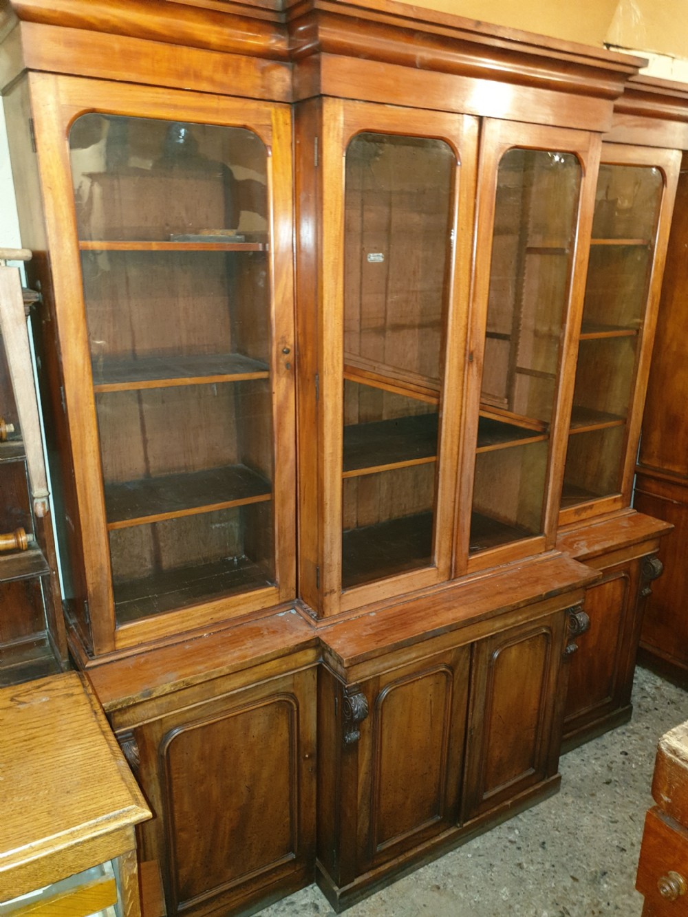 19th century mahogany breakfront front library bookcase 